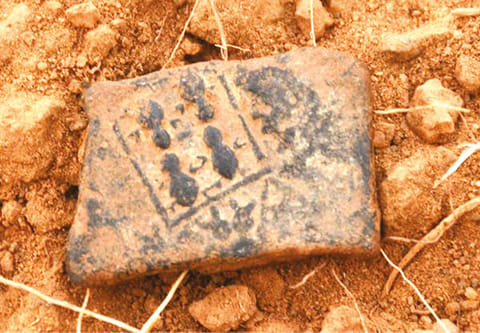 Unearthed punch marked coin with sea turtle symbol in Adichanallur