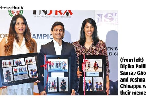 (from left) Dipika Pallikal Karthik, Saurav Ghosal , Joshna Chinappa