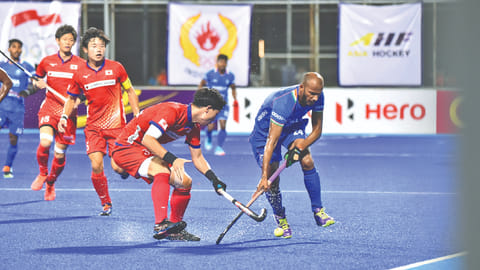 Action during India-Japan match in Asia Cup hockey