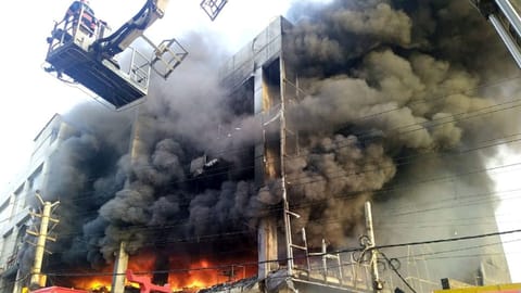 Smoke rising from the building