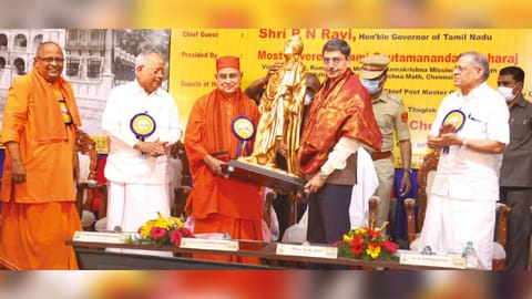 Governor RN Ravi inaugurating the Centenary celebrations of Ramakrishna Mission Students Home in Chennai on Sunday