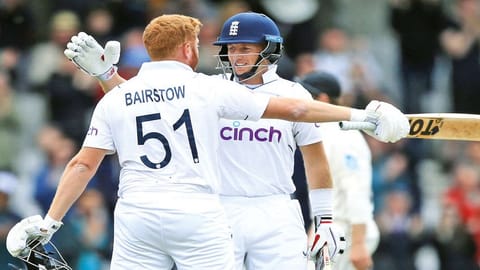 Joe Root (right) and Jonny Bairstow guided England home with their 111-run stand