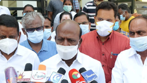 Tamil Nadu Health Minister Ma Subramanian speaking to reporters