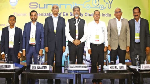 Speakers at the EV summit held in Chennai on Friday