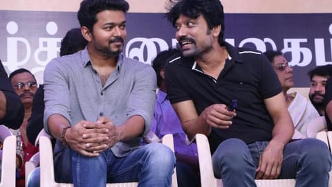 File image of Vijay and Suryah during a protest event