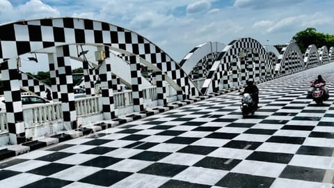 Ahead of the 44th Chess Olympiad, Napier Bridge painted like a chess board.