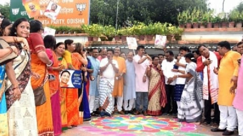 People gathered at the residence of Murmu in Rairangpur and burst firecrackers