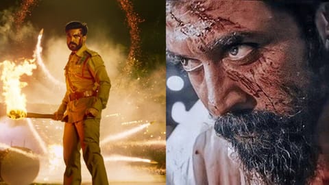 Ram Charan in RRR (right) and Suriya in Vikam