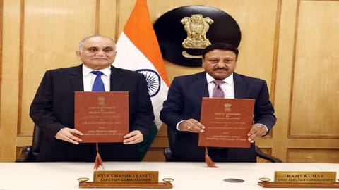 Chief Election Commissioner Rajiv Kumar and Election Commissioner Anup Chandra Pandey