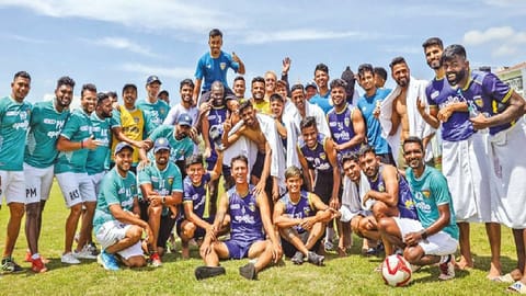 Chennaiyin FC players bid adieu to Reagan Singh, who has joined Hyderabad FC on loan