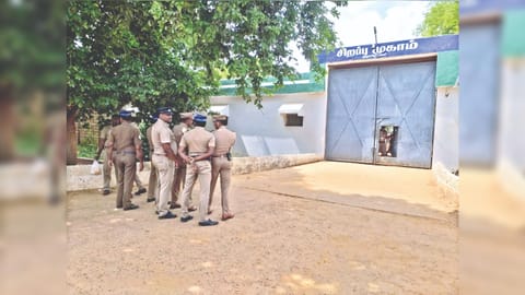 Heavy posse of police at camp prison in Tiruchy on Friday.