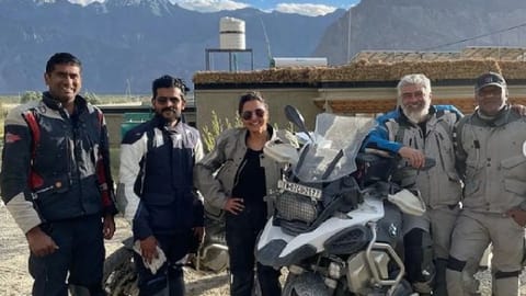 Ajith Kumar and Manju Warrier with other bikers.