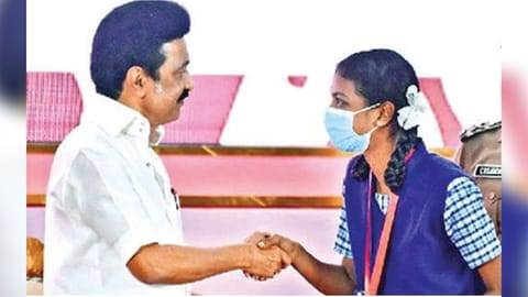 Stalin during the launch of Mudhalvan scheme