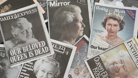 Newspapers bearing the story of the Queen's demise
