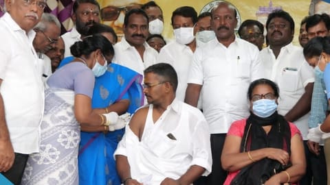 Tamil Nadu health minister, Ma Subramanian visited Covid vaccination camp