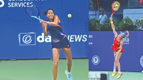 Karman Kaur Thandi (left) will face Eugenie Bouchard in the second round.