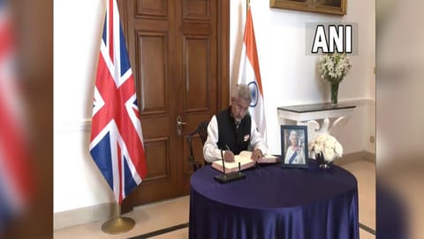 EAM S Jaishankar signing the condolence book for Queen Elizabeth II