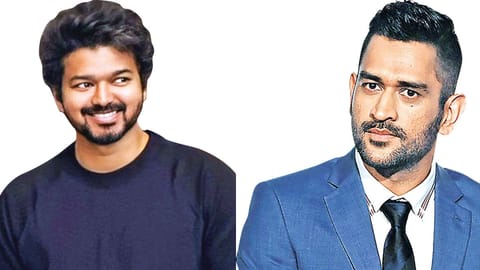 Thalapathy Vijay (L), Mahendra Singh Dhoni (R)