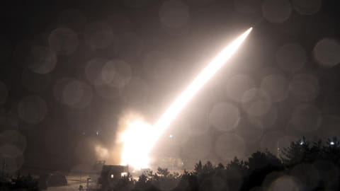 Army Tactical Missile System or ATACMS missile is fired during a joint military drill