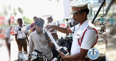 Two-wheeler riders without wearing helmets were fined Rs 1,000 at several places in the city