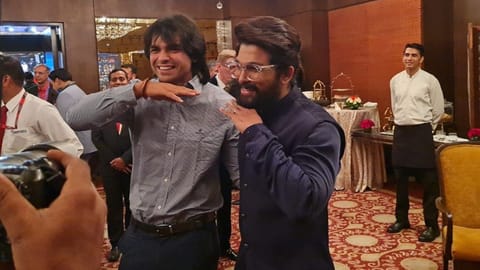 Neeraj Chopra with Allu Arjun at an event in Delhi