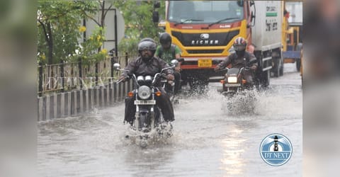 Water logging in a Chennai road due to heavy rains