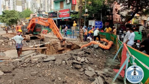Works to repair the caved-in road