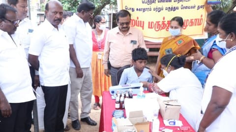 Health Minister Ma Subramanian inspecting the medical camp at TN