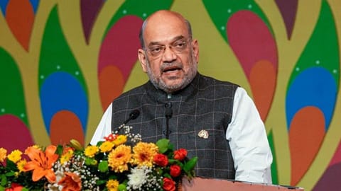 Amit Shah speaks during the third 'No Money for Terror' Ministerial Conference on Counter-Terrorism Financing.