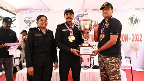 Superintendent of Police, Salem, Sree Abhinav won the champion of champions medal in the shooting competition for police officers.