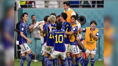 Japan players celebrating their win over Germany