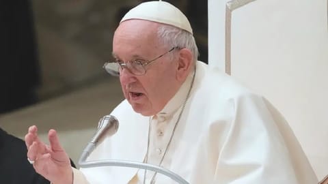 Pope Francis attends his weekly general audience in the Paul VI Hall at The Vatican