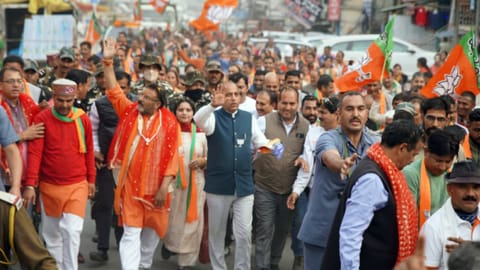The BJP vote share is projected to fall from 48.8 per cent in 2017 to 44.9 per cent now