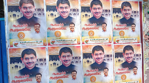 Posters put by local BJP functionaries hailing Governor R N Ravi
