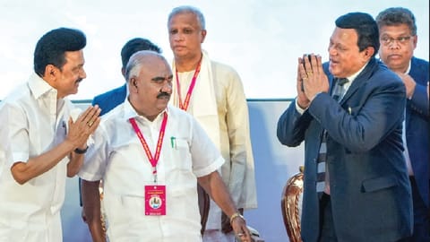 CM Stalin greets dignitaries at the World Tamil Diaspora meet