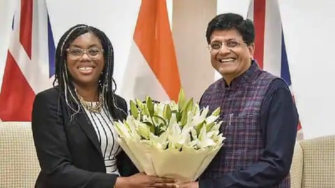 Union Minister of Commerce and Industry Piyush Goyal in a meeting with UK Secretary of State for International Trade Kemi Badenoch, in New Delhi.