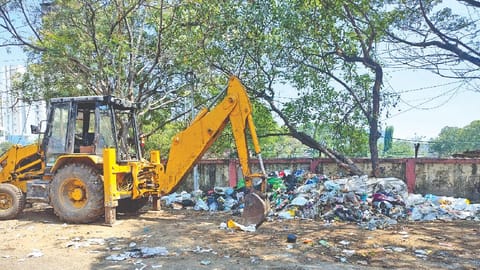 A heap of garbage dumped on a road in SIDCO Industrial Estate in Ekkattuthangal