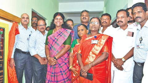 The dignitaries at the inauguration of 6 classrooms built by Kalpakkam Nuclear Power Plant for the primary school in Pudupattinam on Monday