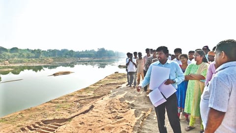 Team led by Collector M Pradeep Kumar inspecting quarry at Koogur on Monday