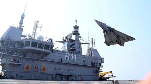 According to the Navy, this is the maiden landing of a fixed wing aircraft on the carrier as part of its operationalisation
