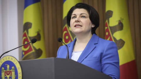Moldovan Prime Minister Natalia Gavrilita announces her resignation during a news conference in Chisinau