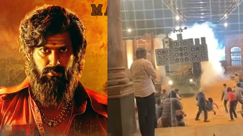 Vishal (L), Stunt scene in the climax where a car speeds towards Vishal and SJ Suryah (R)