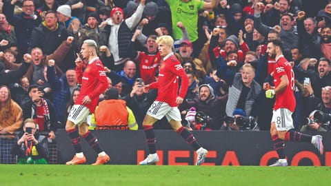 Antony (left) celebrates after scoring his team?s second goal