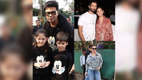 (L-R): Karan Johar with his twins Roohi and Yash ; Shahid Kapoor and Mira Kapoor; Kareena Kapoor Khan