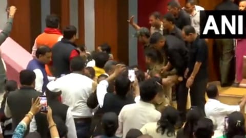 Ruckus breaks out at Delhi Civic Centre once again as AAP and BJP Councillors jostle, manhandle and rain blows on each other