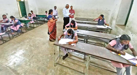 Class 9 students from exam hall