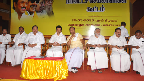 A meeting of the DMK's district secretaries, held under party president and TN chief minister M K Stalin resolved to celebrate the late patriarch's birth centenary in a grand manner.