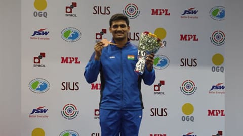 Rudrankksh Patil after winning bronze in men's 10m Air Rifle.