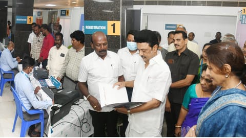 Stalin visits mega health check for TN govt employees
