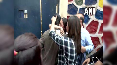 Sheezan Khan with relatives outside Thane Central Jail